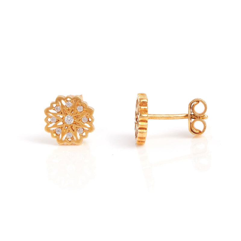 Antique Gold Plated Floral Small Stud Earrings - Tarinika India